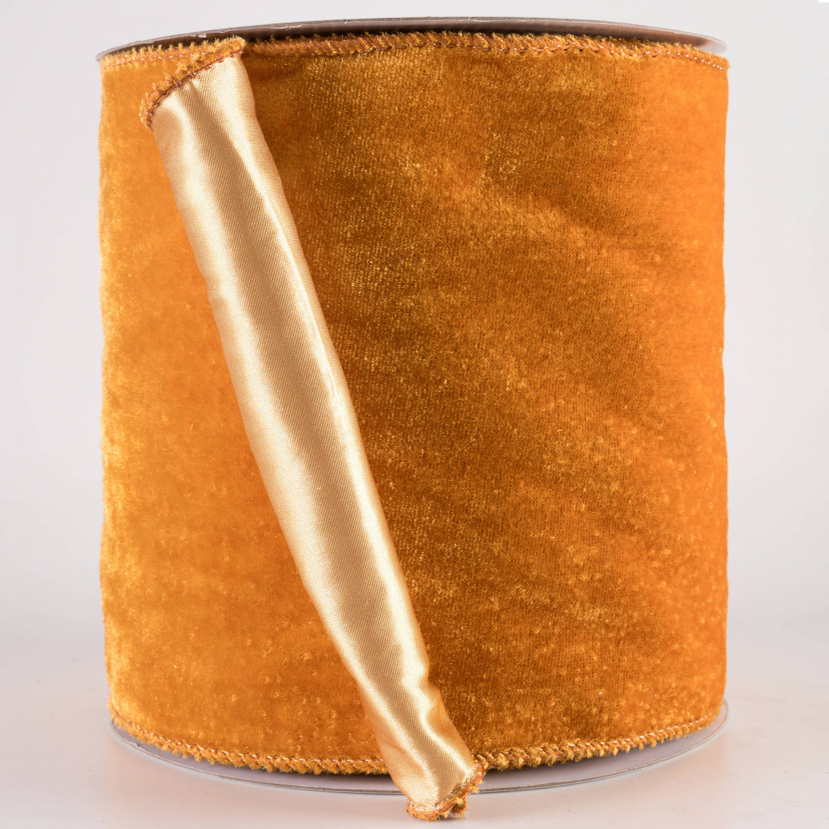 6" Deluxe Velvet Satin Backing Ribbon: Antique Gold (10 Yards) Item Number: RGF148472