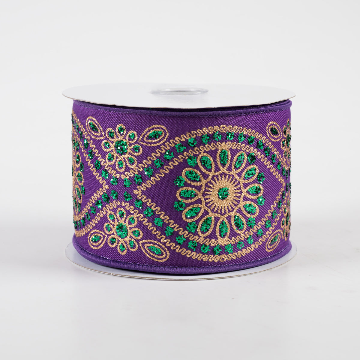 2.5" Deluxe Wavy Floral Ribbon: Purple Mardi Gras (10 Yards)