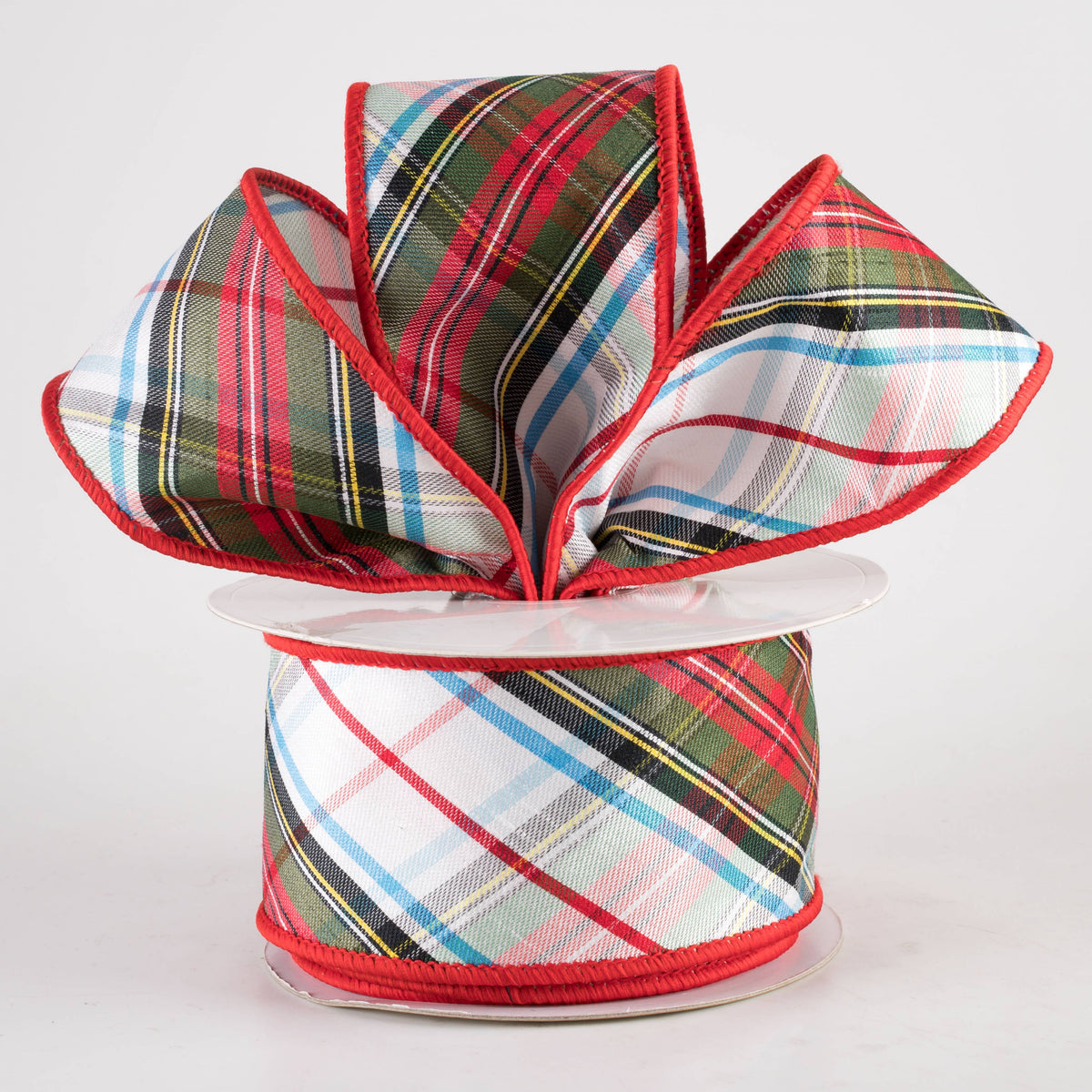 2.5" Designer Plaid Ribbon: Red & Green Multicolor (10 Yards) Lifestyle Photo