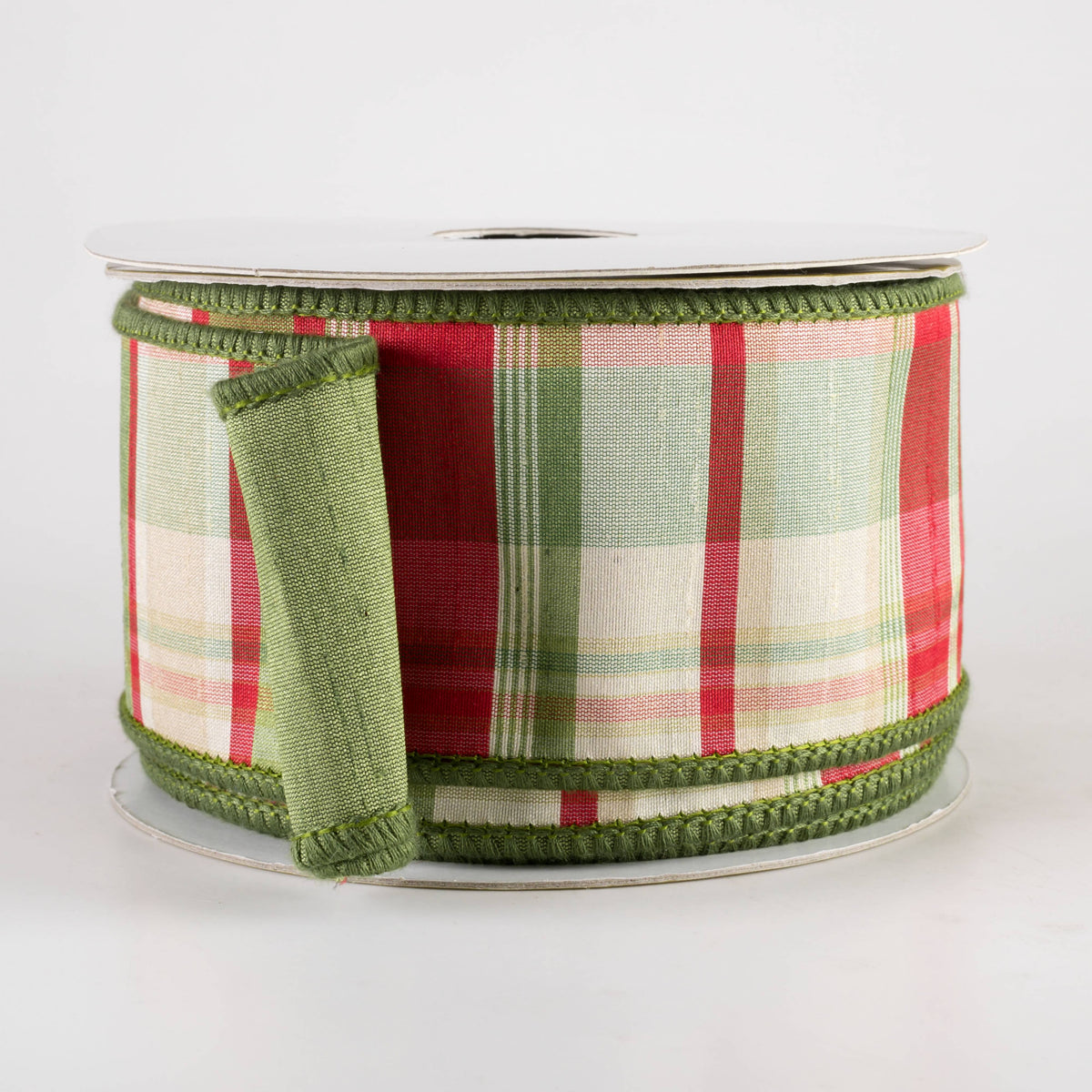 2.5" Designer Double Sided Plaid Ribbon: Red & Moss Green (10 Yards) Item Number: 237107