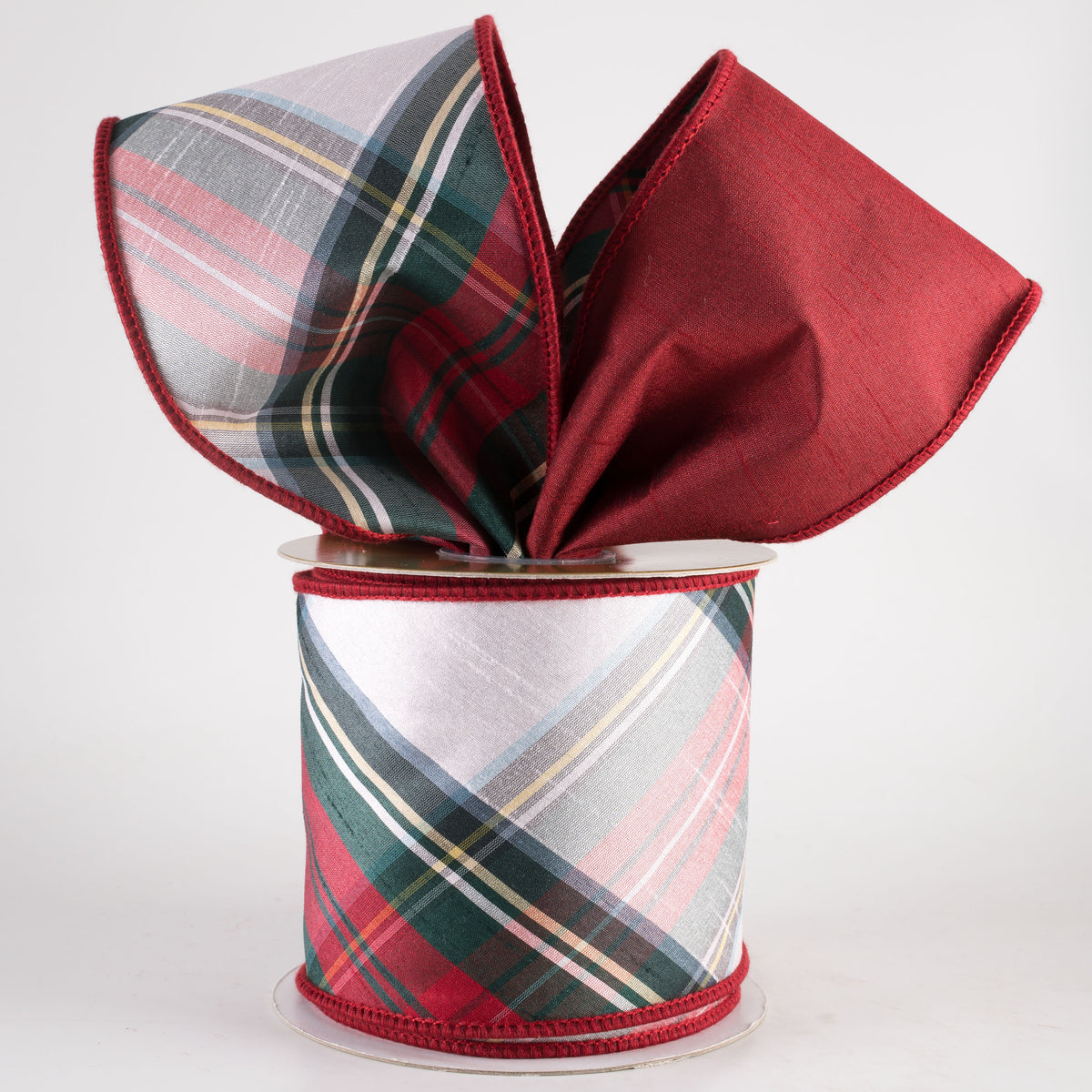4" Designer Double Sided Plaid Ribbon: Red, White & Green (10 Yards) Lifestyle Photo