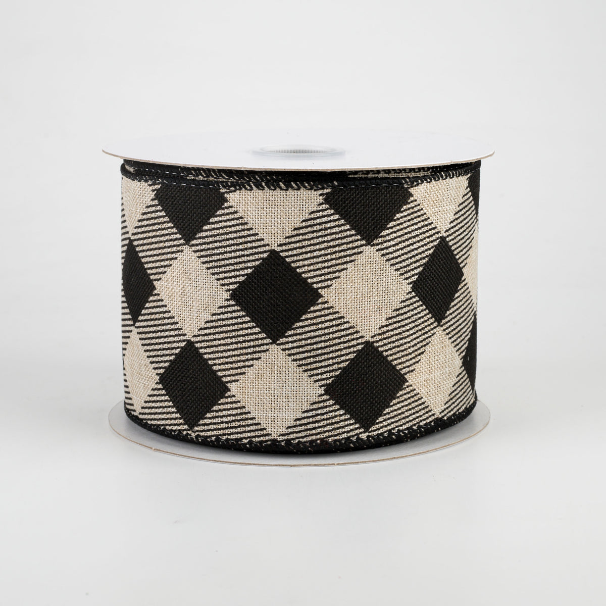 2.5" Diagonal Buffalo Plaid Ribbon: Natural & Black (10 Yards) Item Number: 71057-40-20