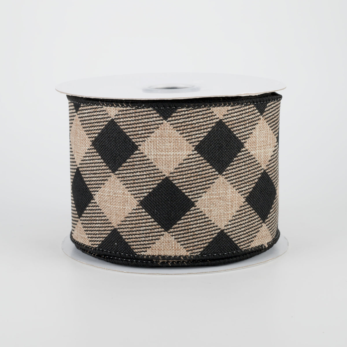 2.5" Diagonal Check Ribbon: Beige & Black (10 Yards)