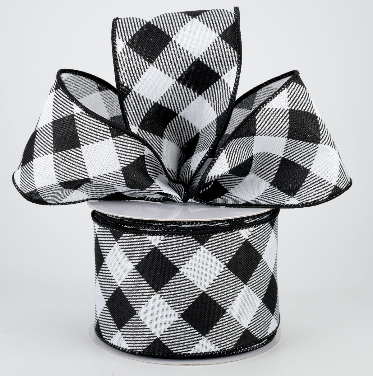 2.5" Diagonal Check Ribbon: Black & White (10 Yards) Lifestyle Photo