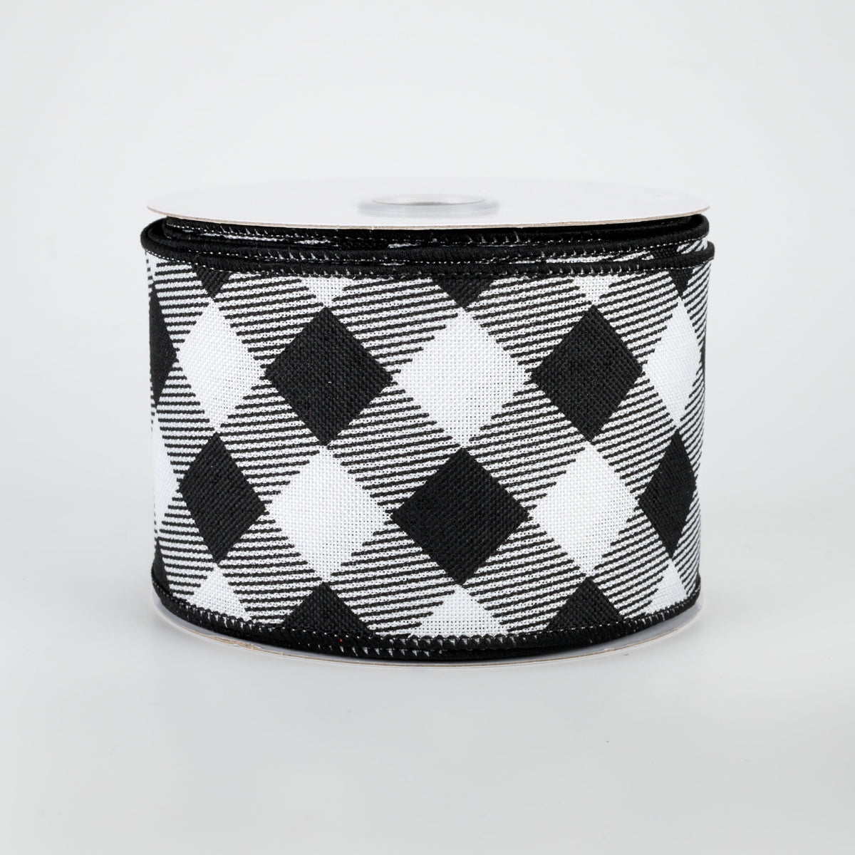 2.5" Diagonal Check Ribbon: Black & White (10 Yards)