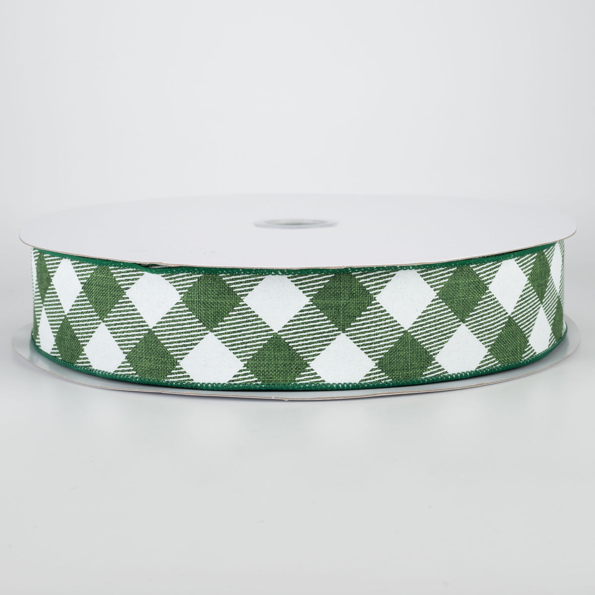 1.5" Diagonal Check Ribbon: Emerald Green & White (50 Yards)