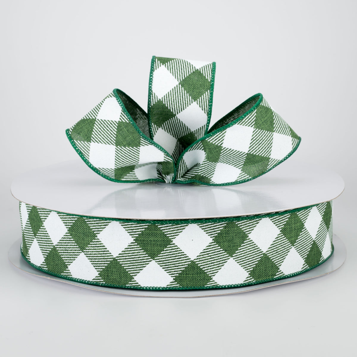 1.5" Diagonal Check Ribbon: Emerald Green & White (50 Yards) Lifestyle Photo