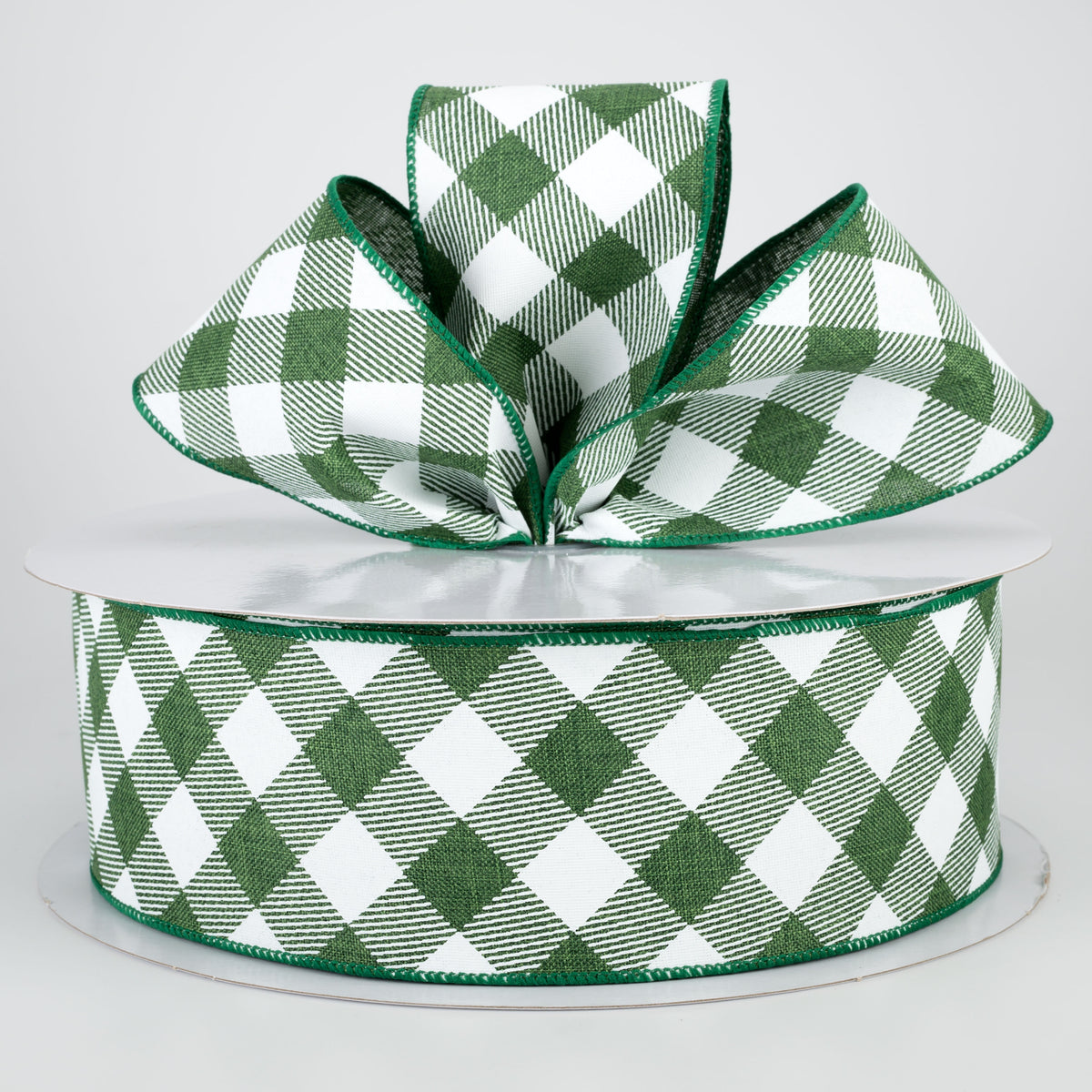 2.5" Diagonal Check Ribbon: Emerald Green & White (50 Yards) Lifestyle Photo