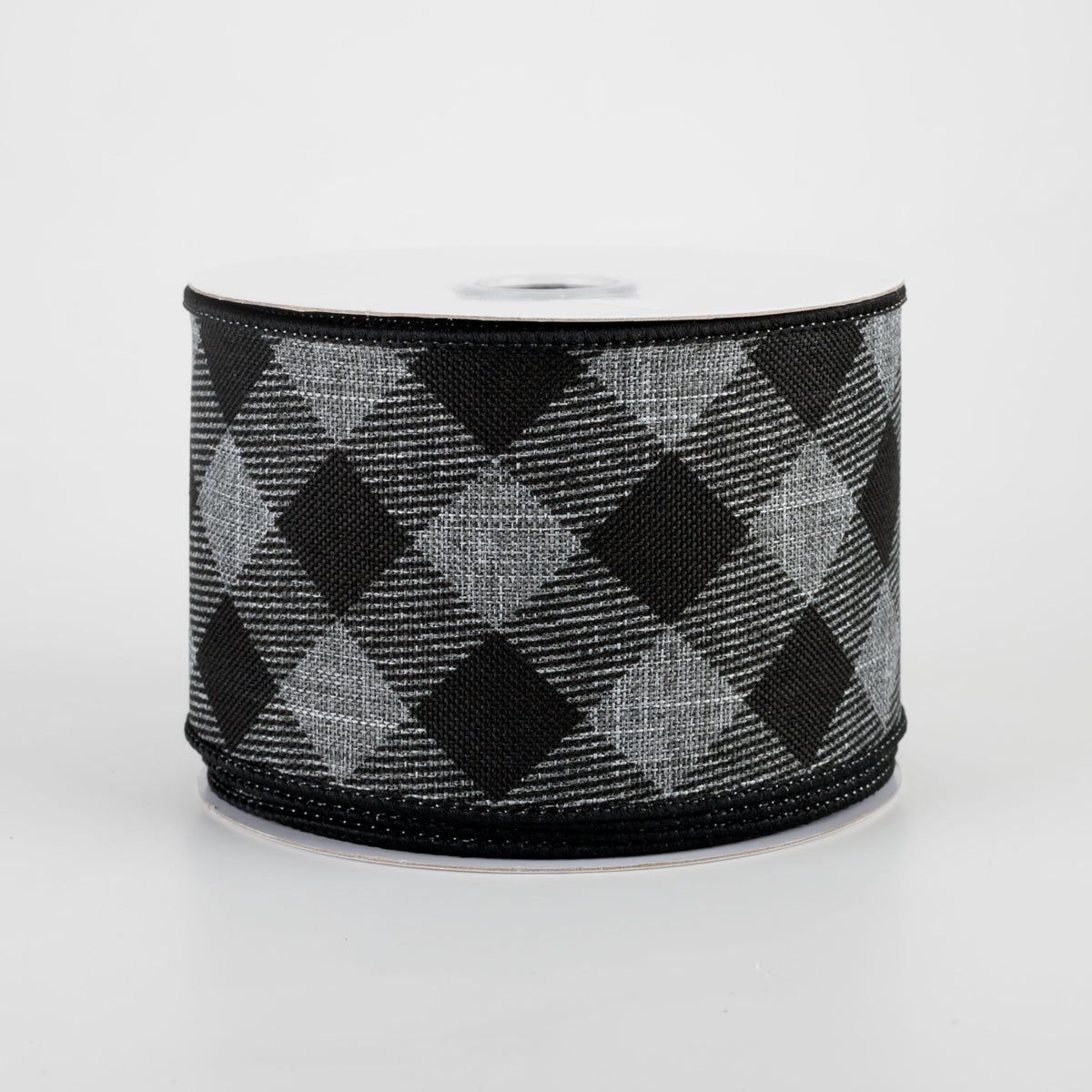 2.5" Diagonal Check Ribbon: Grey & Black (10 Yards)