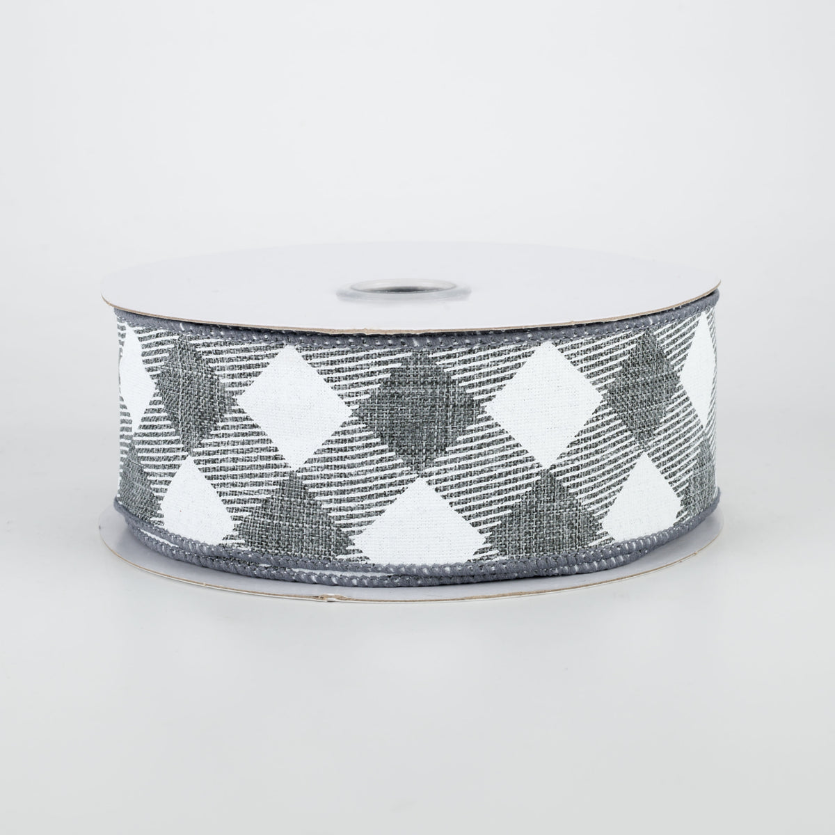 1.5" Diagonal Check Ribbon: Grey & White (10 Yards)