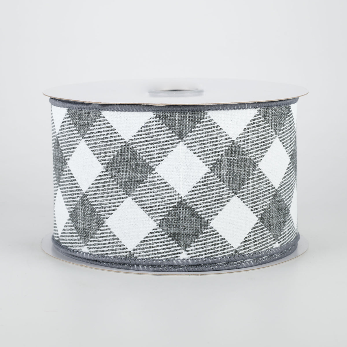 2.5" Diagonal Check Ribbon: Grey & White (10 Yards)