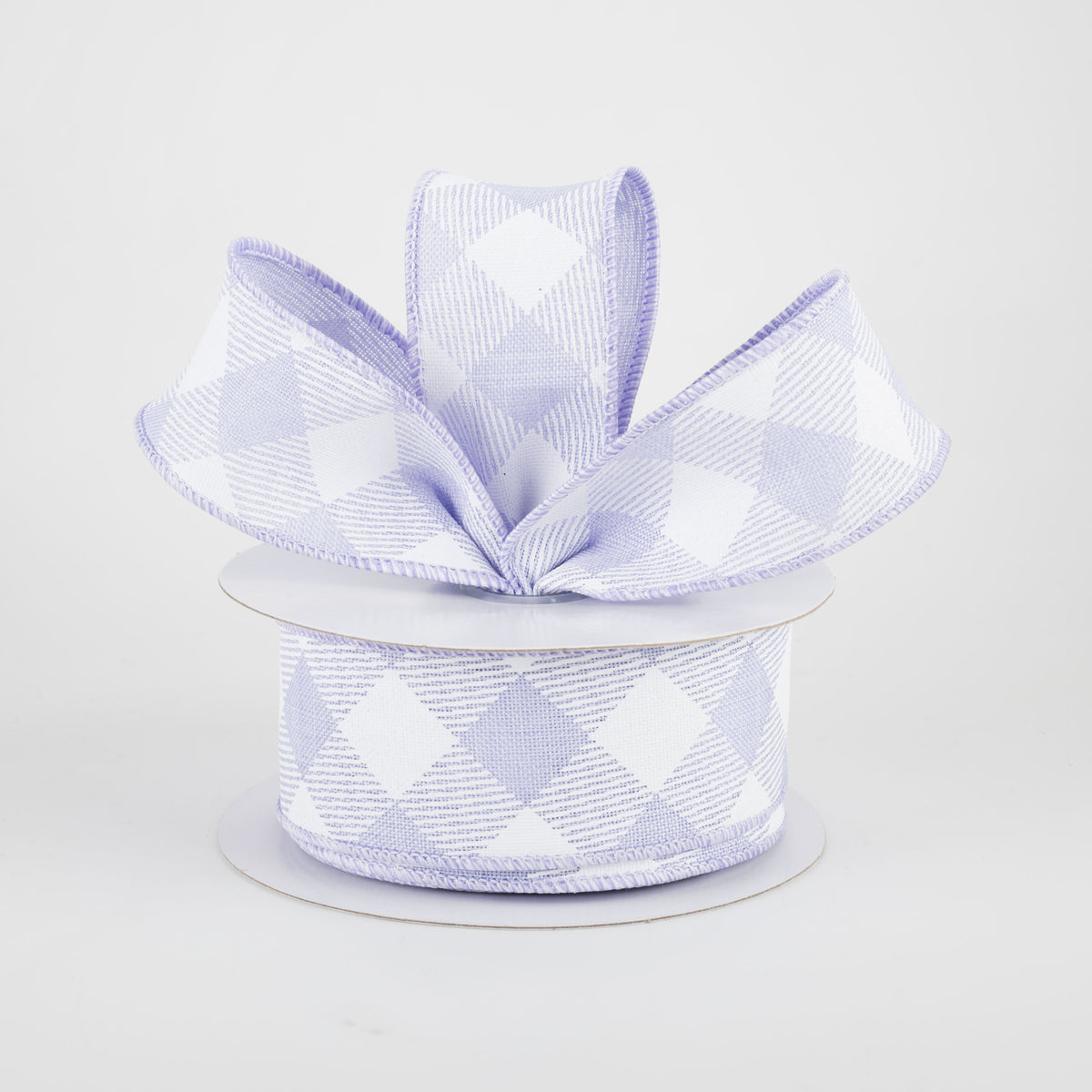 1.5" Diagonal Check Ribbon: Light Lavender & White (10 Yards) Lifestyle Photo