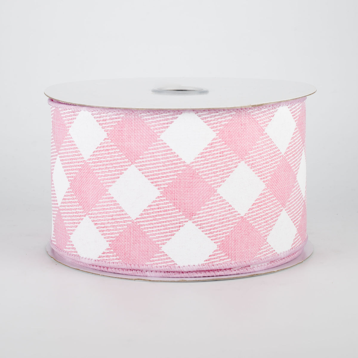 2.5" Diagonal Check Ribbon: Light Pink & White (10 Yards)