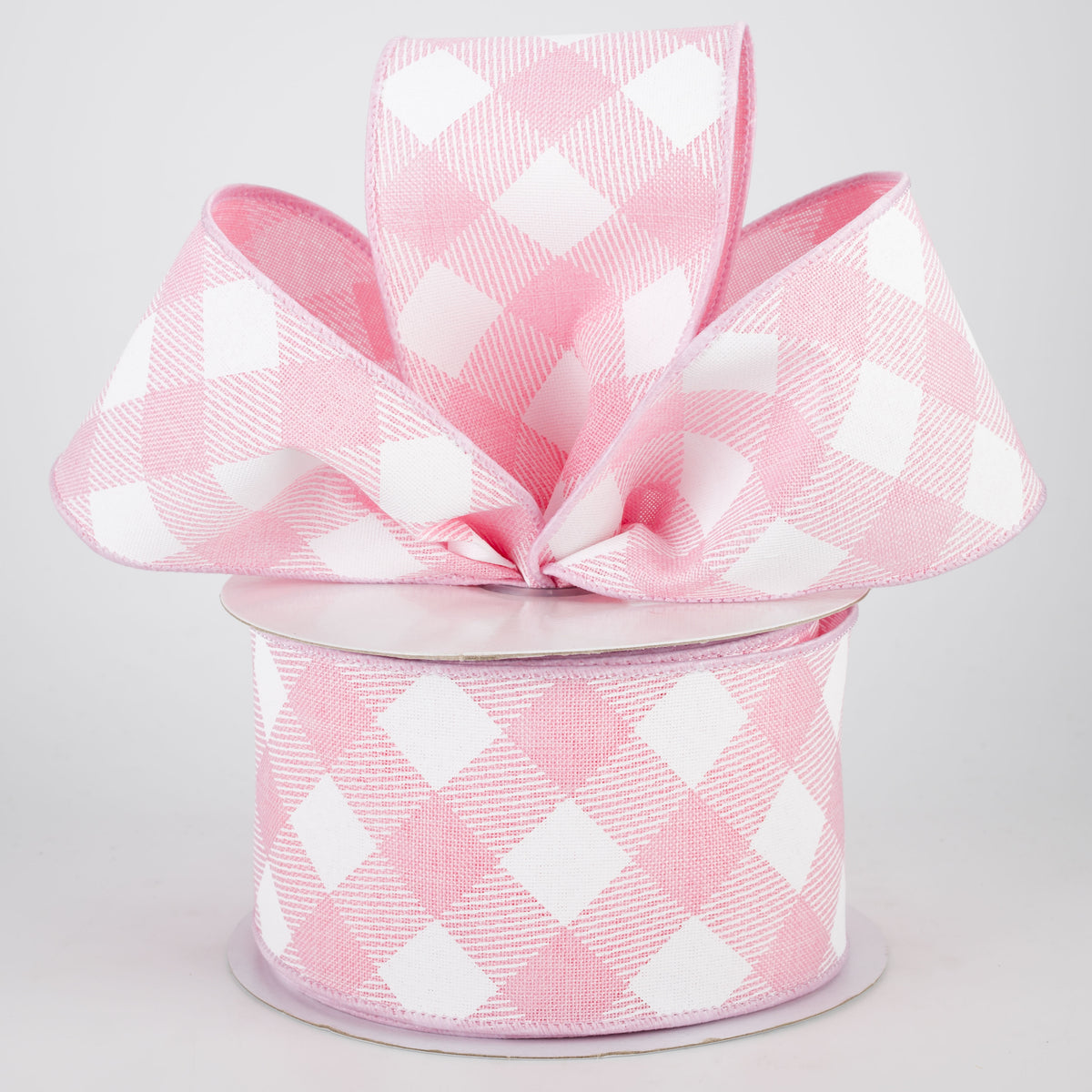 2.5" Diagonal Check Ribbon: Light Pink & White (10 Yards) Lifestyle Photo