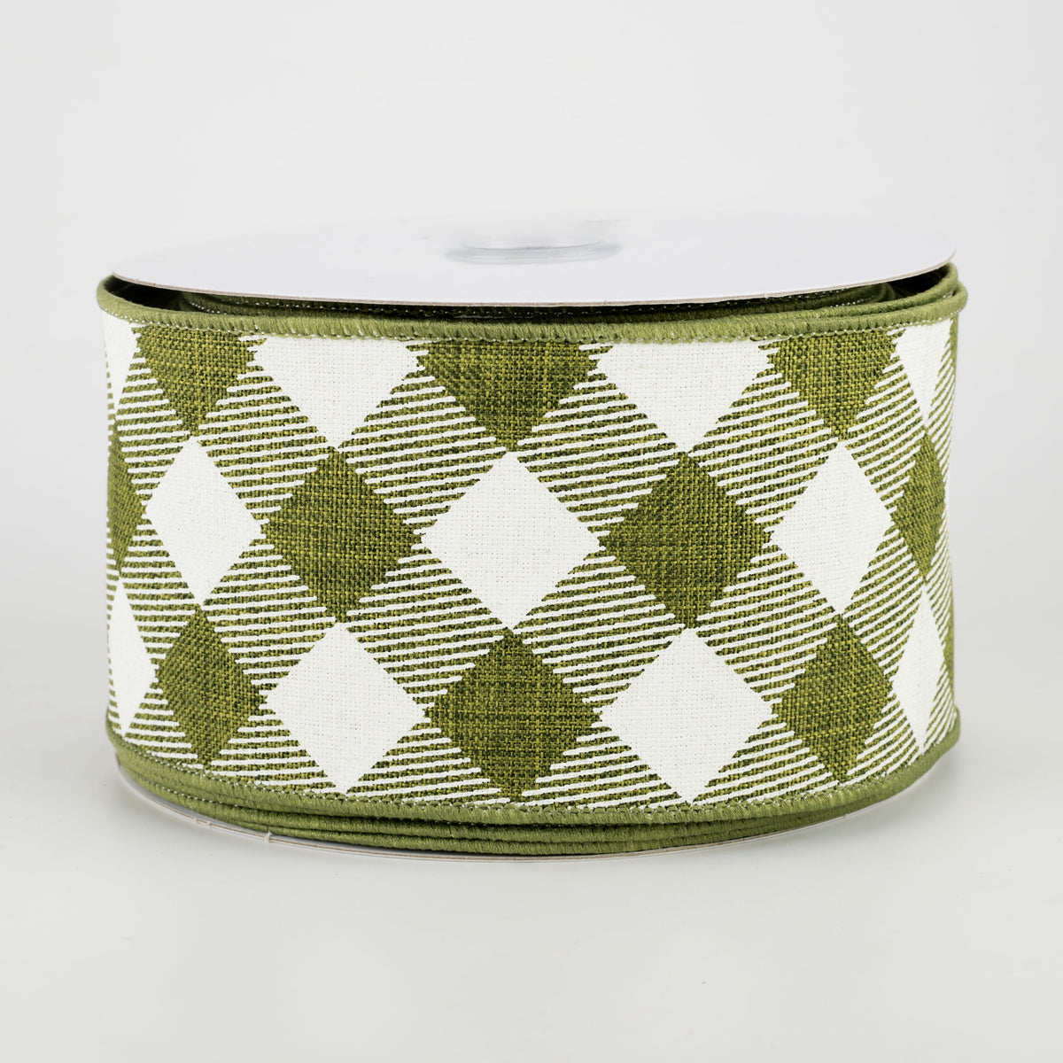 2.5" Diagonal Check Ribbon: Moss Green & Ivory (10 Yards)