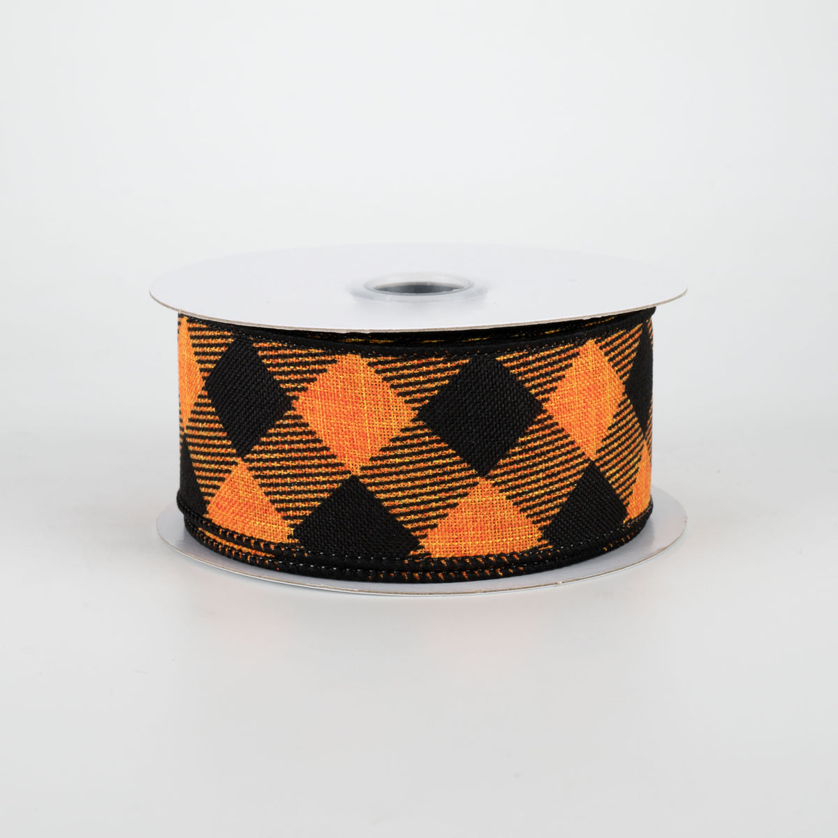 1.5" Diagonal Check Ribbon: Orange & Black (10 Yards)