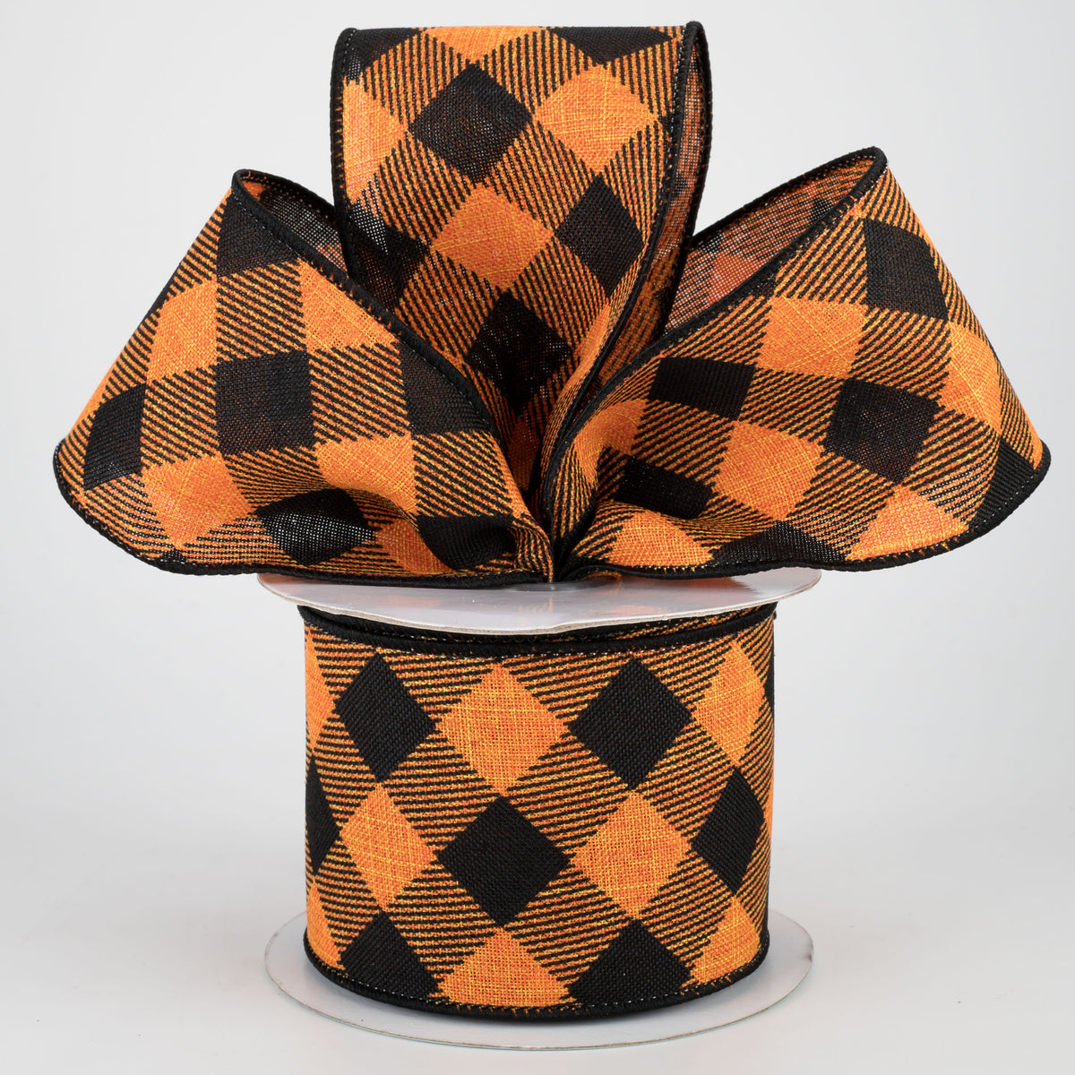 2.5" Diagonal Check Ribbon: Orange & Black (10 Yards) Lifestyle Photo