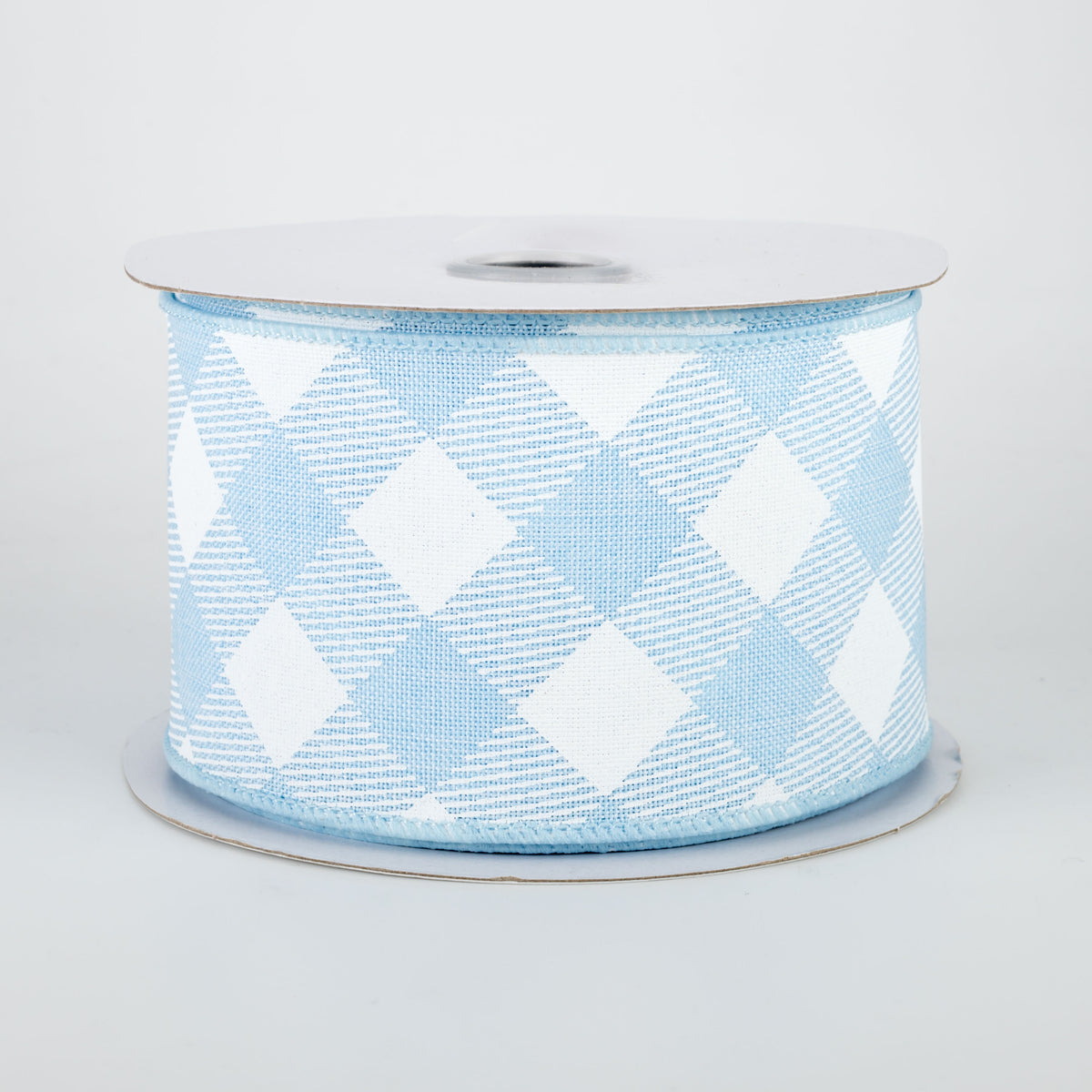 2.5" Diagonal Check Ribbon: Pale Blue & White (10 Yards)