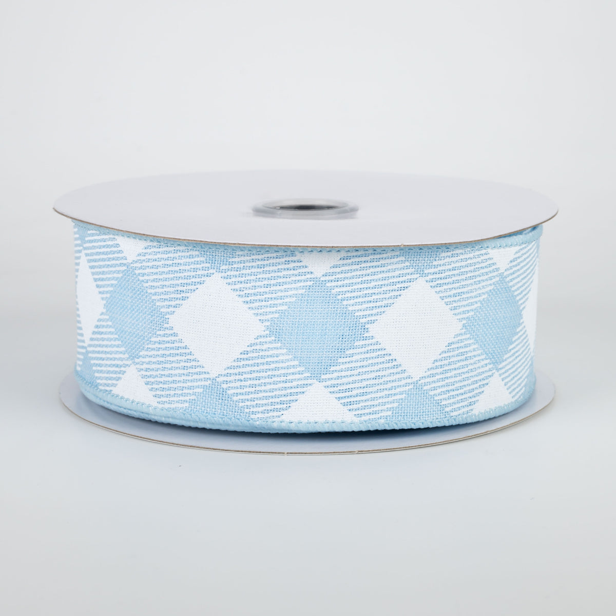 1.5" Diagonal Check Ribbon: Pale Blue & White (10 Yards)