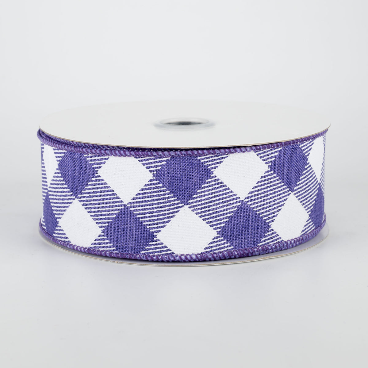 1.5" Diagonal Check Ribbon: Purple & White (10 Yards)