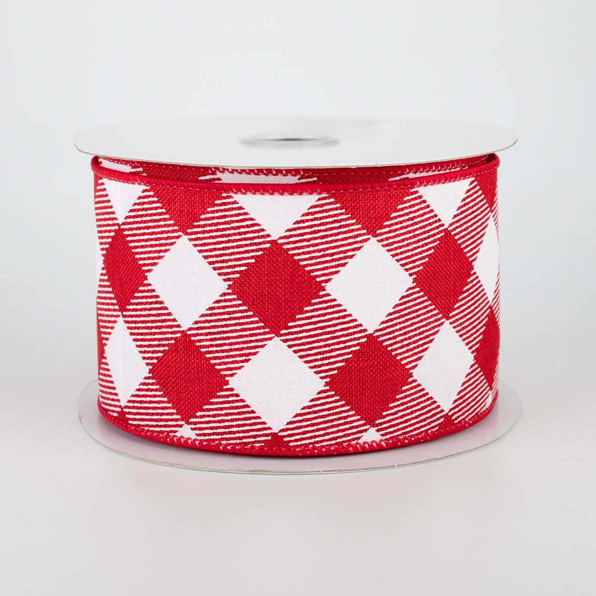 2.5" Diagonal Check Ribbon: Red & White (10 Yards)