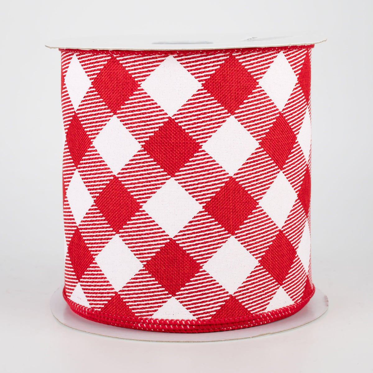 4" Diagonal Check Ribbon: Red & White (10 Yards)