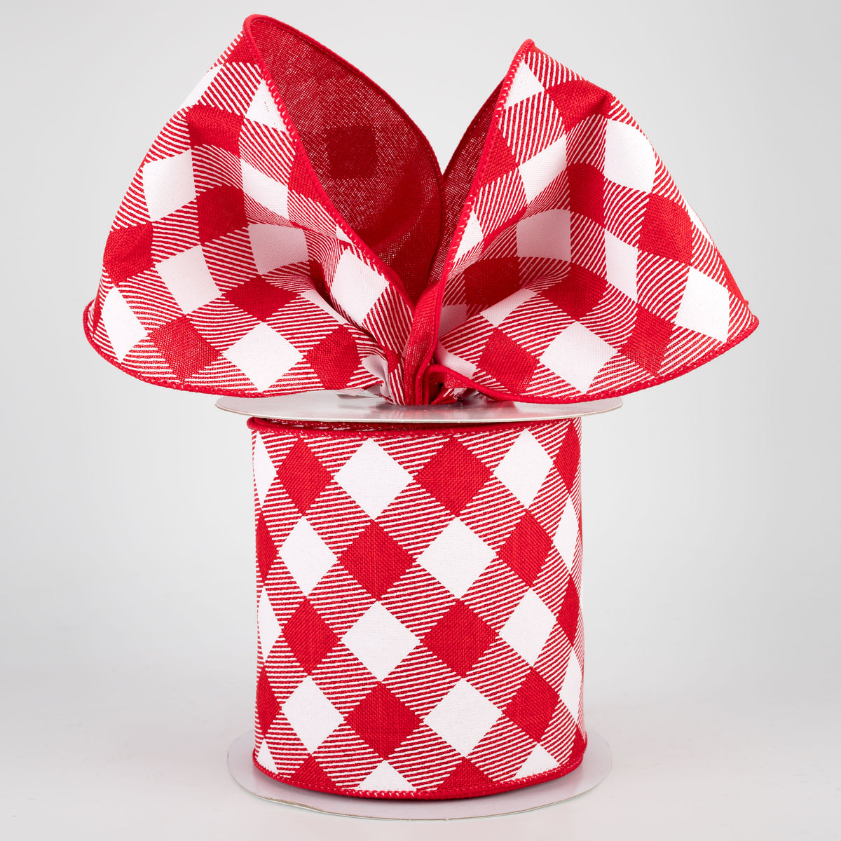 4" Diagonal Check Ribbon: Red & White (10 Yards) Lifestyle Photo