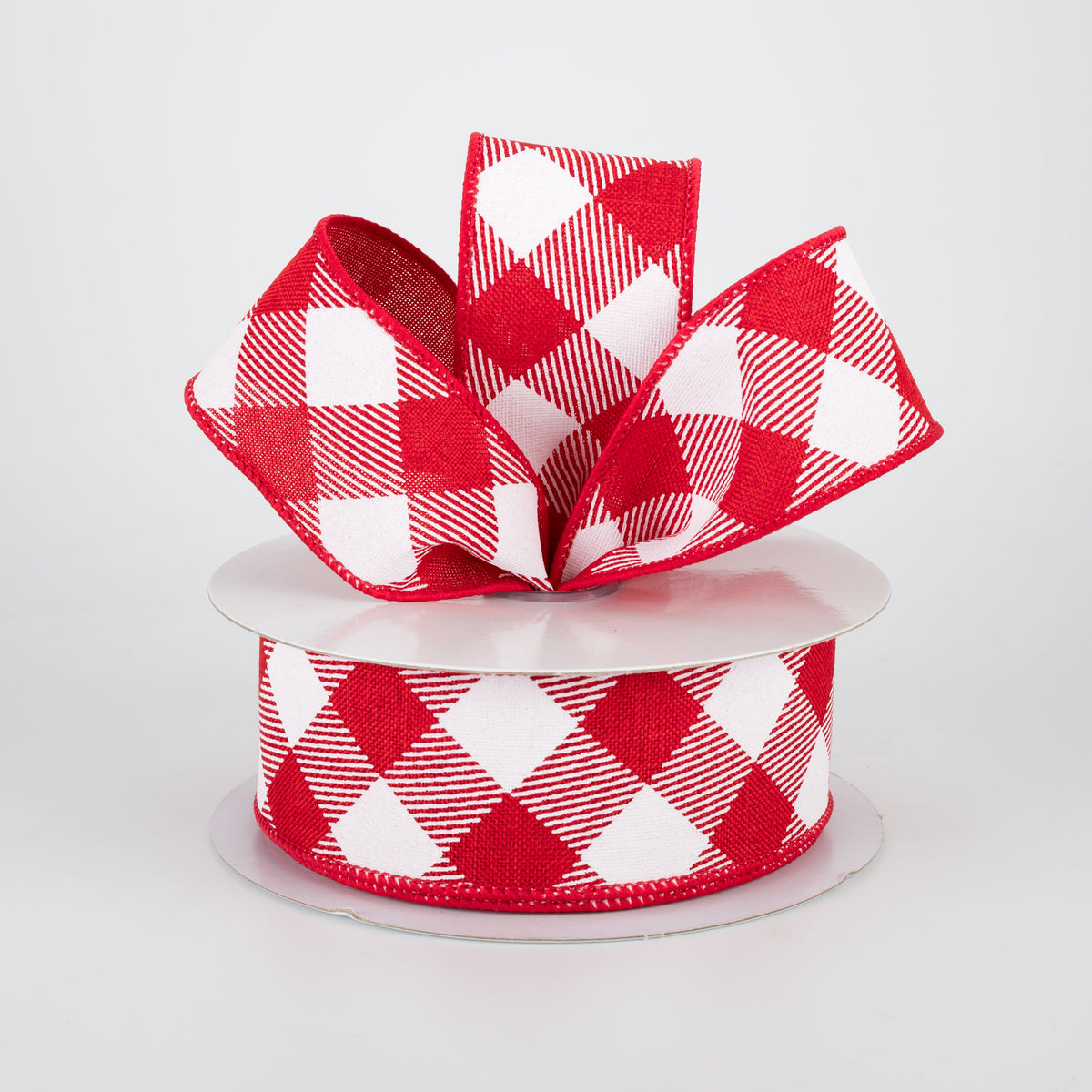 1.5" Diagonal Check Ribbon: Red & White (10 Yards) Lifestyle Photo