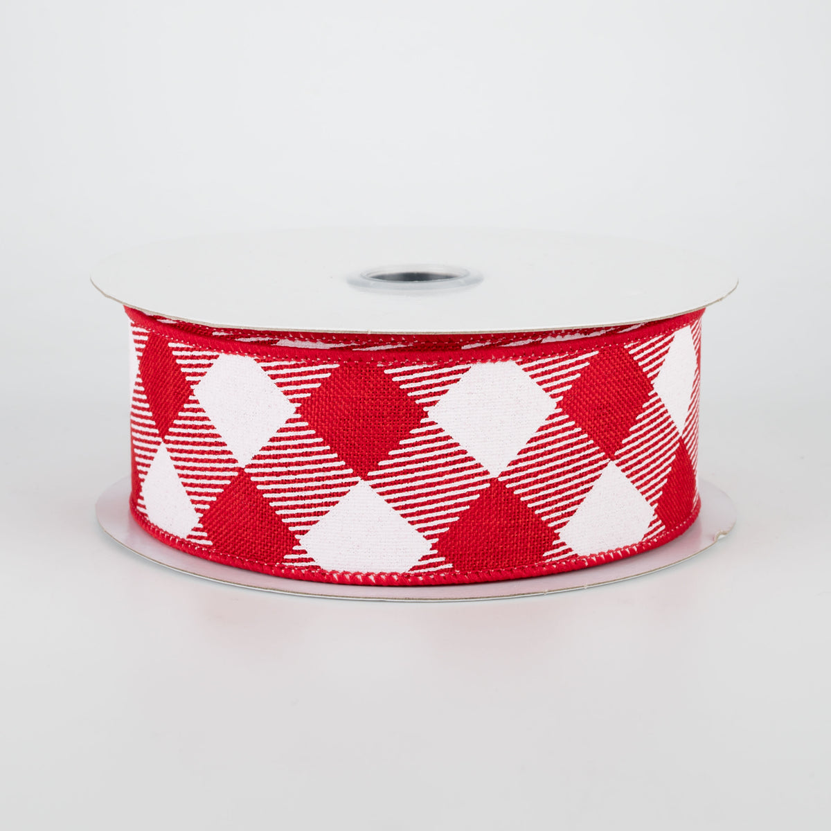 1.5" Diagonal Check Ribbon: Red & White (10 Yards)