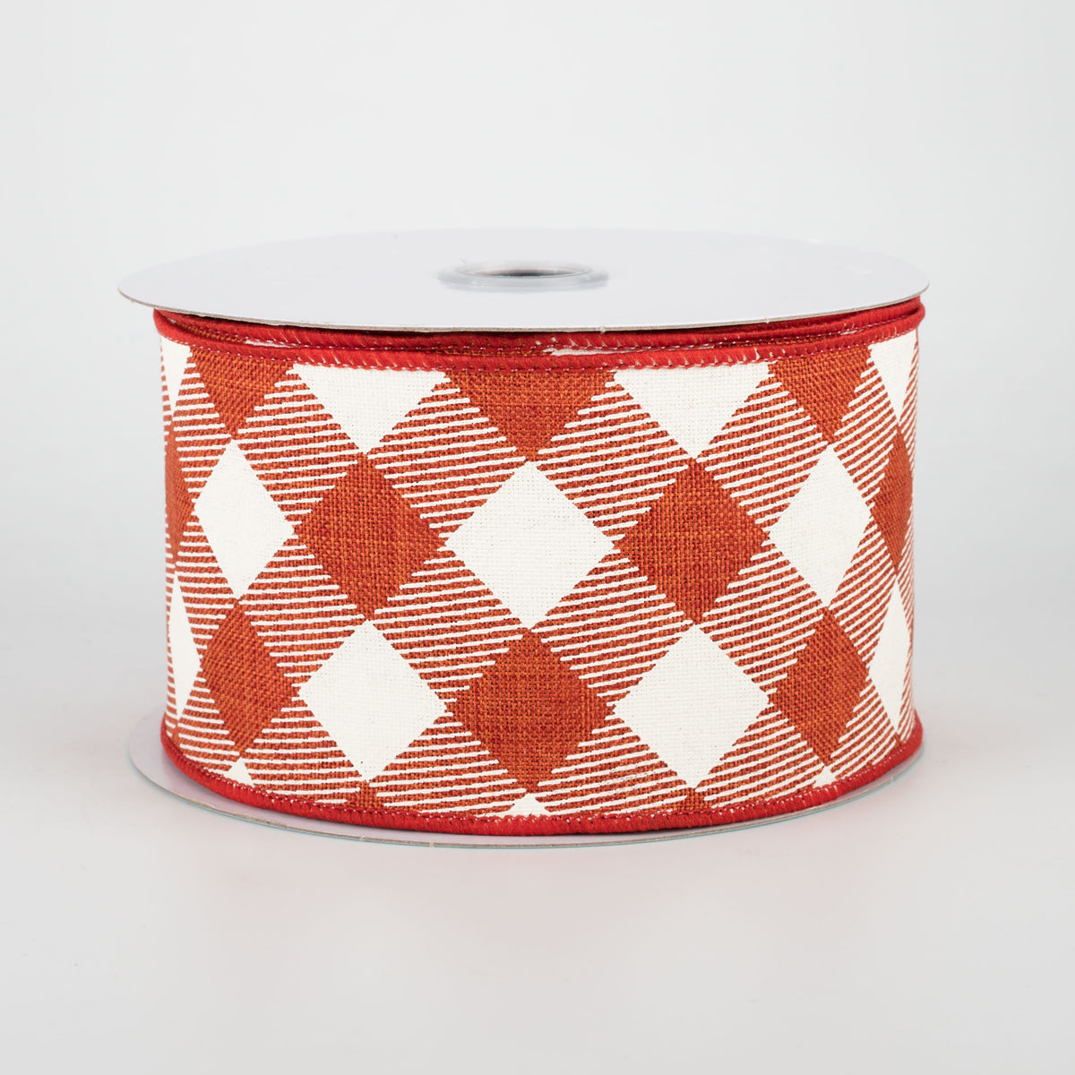 2.5" Diagonal Check Ribbon: Rust & Ivory (10 Yards)