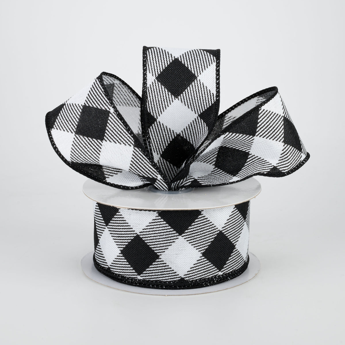 1.5" Diagonal Check Ribbon: White & Black (10 Yards) Lifestyle Photo