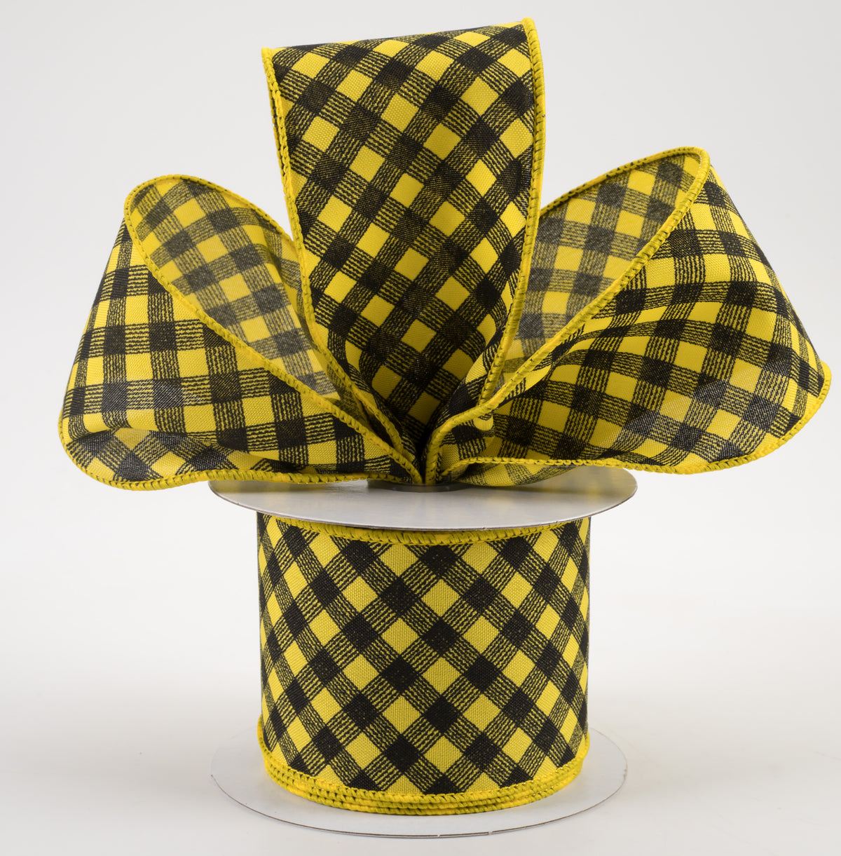 2.5" Diagonal Gingham Pattern Ribbon: Sun Yellow & Black (10 Yards) Lifestyle Photo