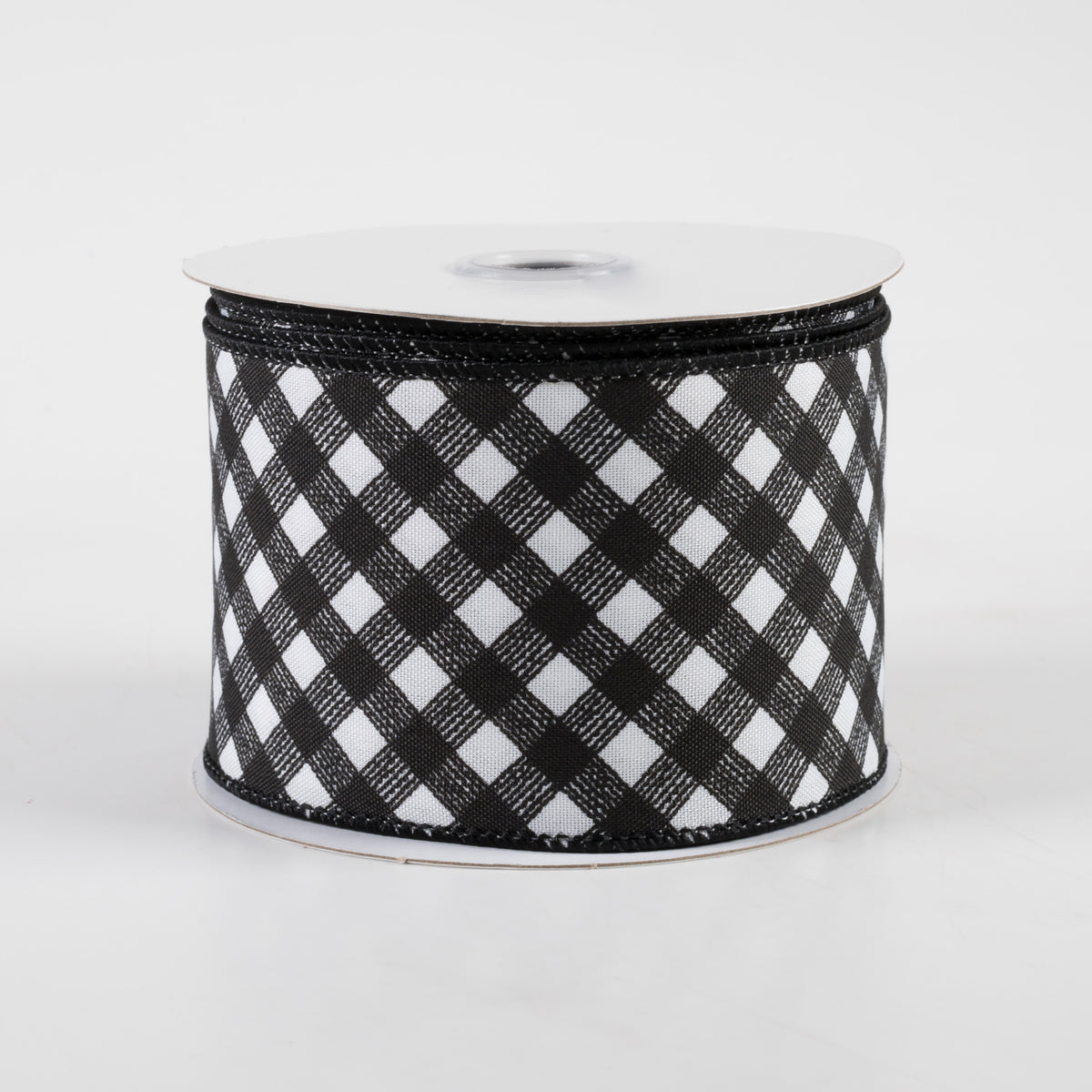 2.5" Diagonal Gingham Pattern Ribbon: White & Black (10 Yards)