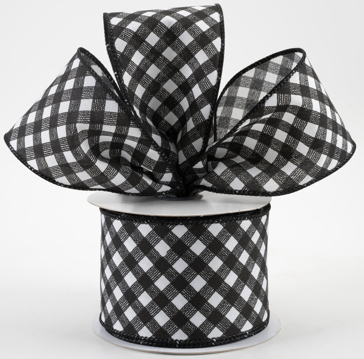 2.5" Diagonal Gingham Pattern Ribbon: White & Black (10 Yards) Lifestyle Photo