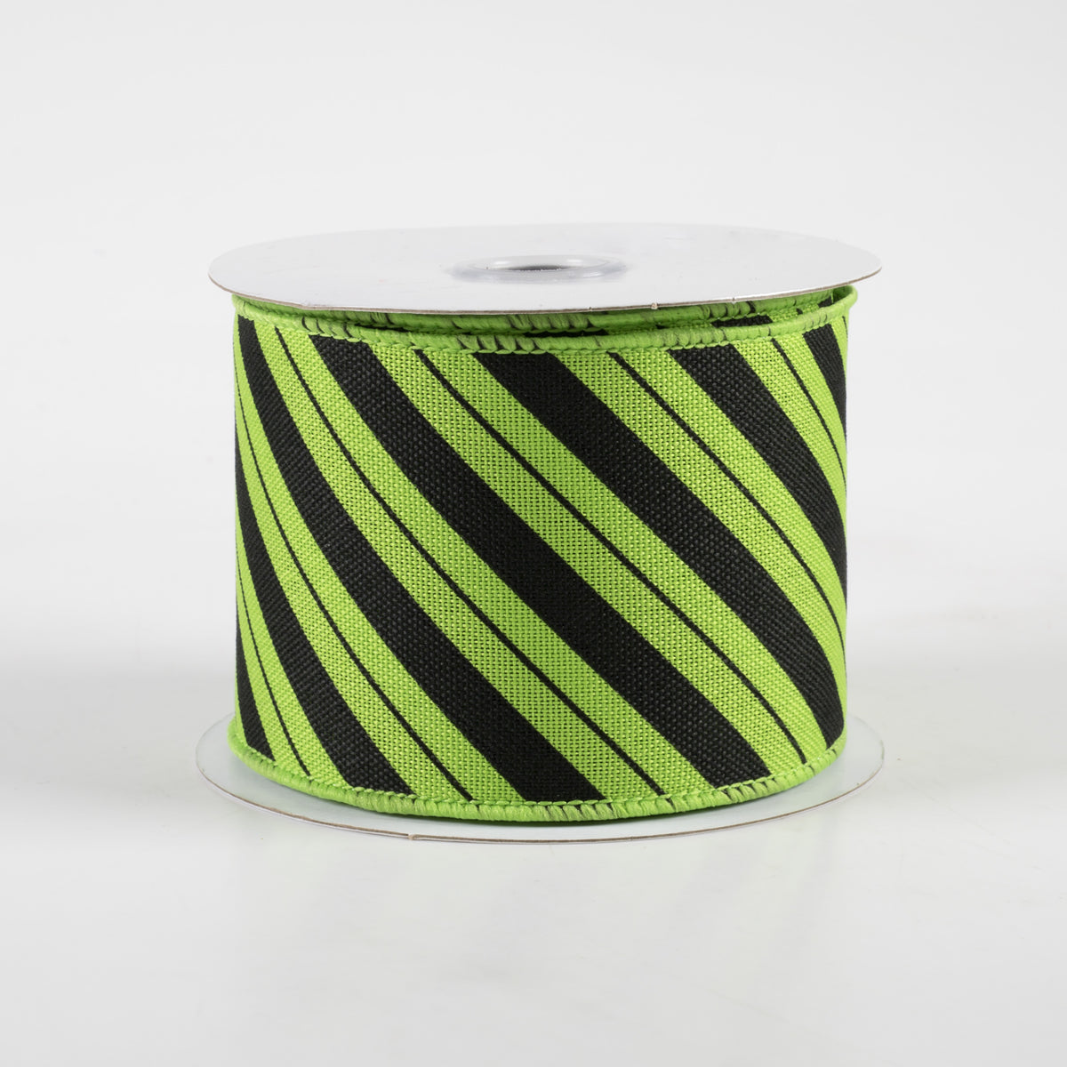 2.5" Diagonal Line Ribbon: Fresh Green & Black (10 Yards)