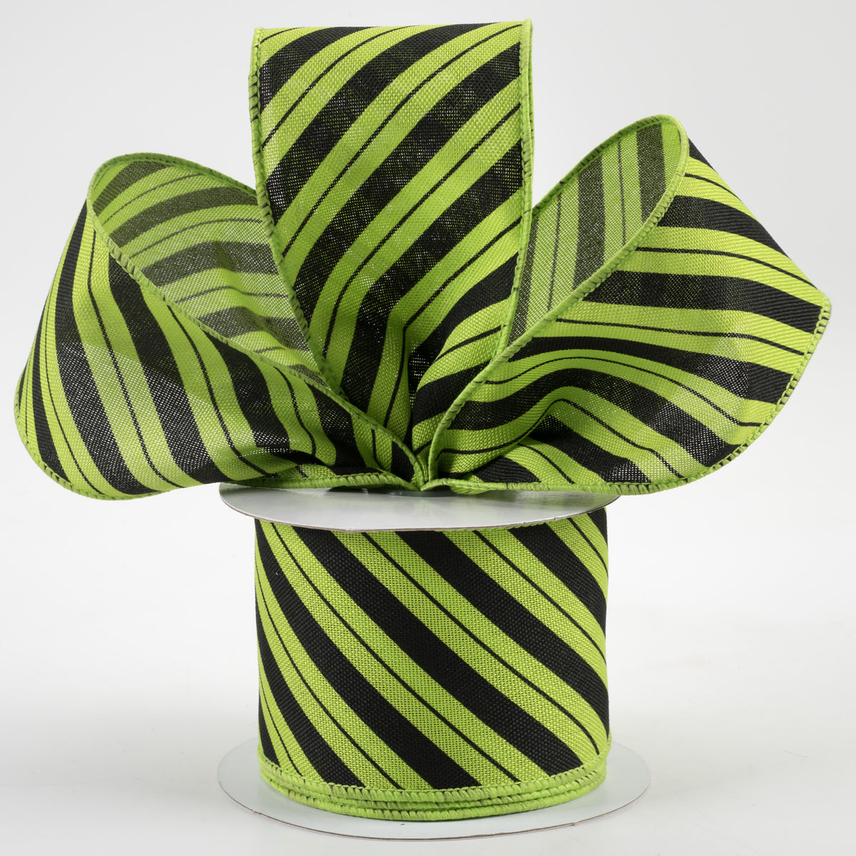 2.5" Diagonal Line Ribbon: Fresh Green & Black (10 Yards) Lifestyle Photo