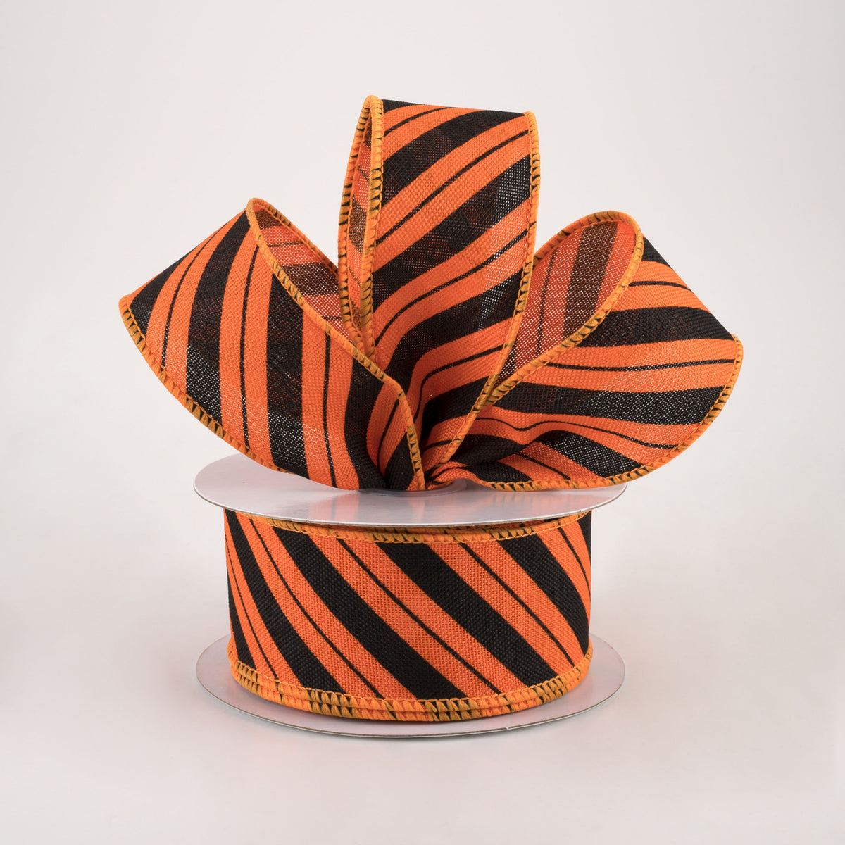 1.5" Diagonal Line Ribbon: Orange & Black (10 Yards) Lifestyle Photo