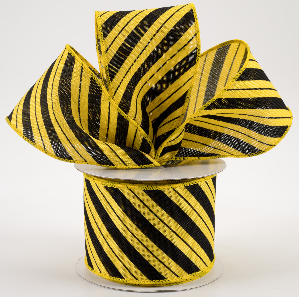2.5" Diagonal Line Ribbon: Yellow & Black (10 Yards) Lifestyle Photo