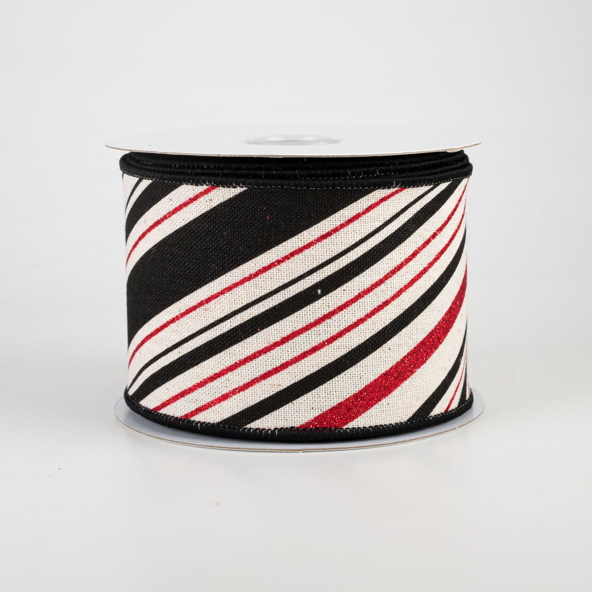 2.5" Diagonal Stripe Ribbon: Ivory, Black, Red (10 Yards) Item Number: 78010-40-21