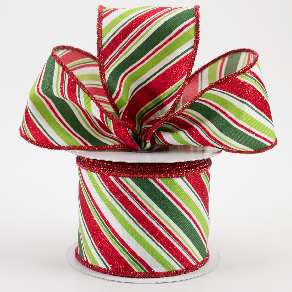 2.5" Diagonal Stripe Ribbon: White, Emerald, Lime, Red (10 Yards) Lifestyle Photo