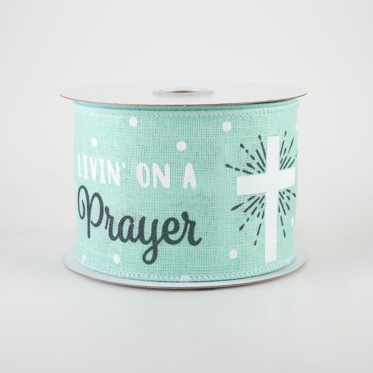 2.5" Don't Stop Believin' Cross Ribbon: Mint Green (10 Yards)