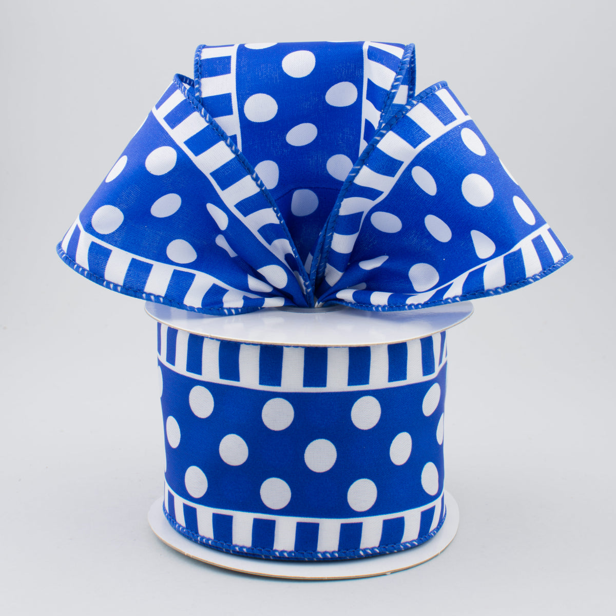2.5" Dots & Stripes Satin Ribbon: Blue & White (10 Yards) Lifestyle Photo