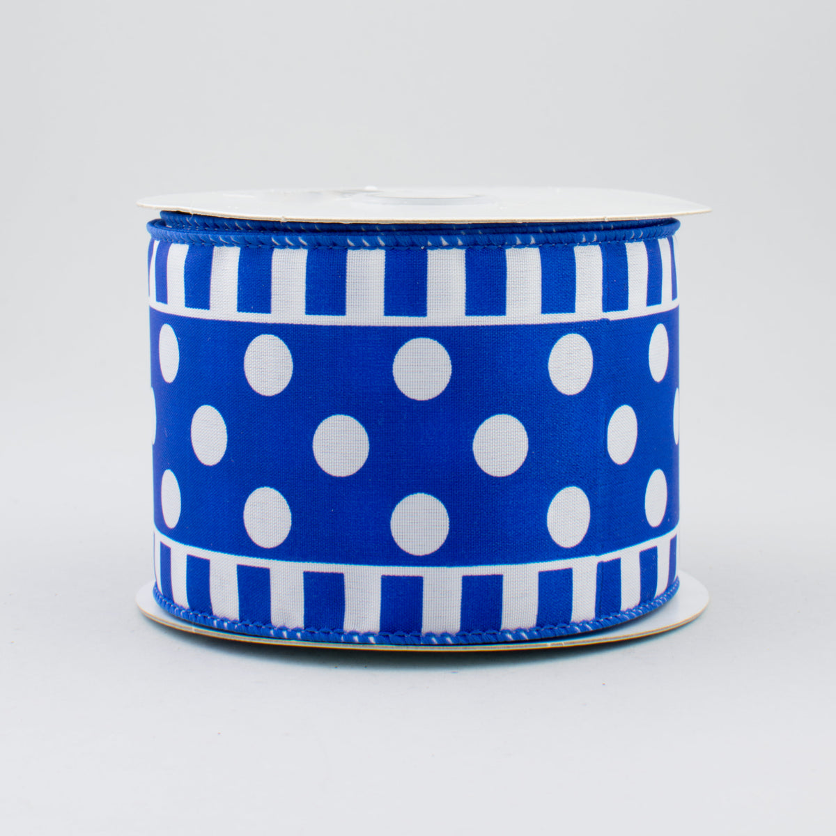 2.5" Dots & Stripes Satin Ribbon: Blue & White (10 Yards)