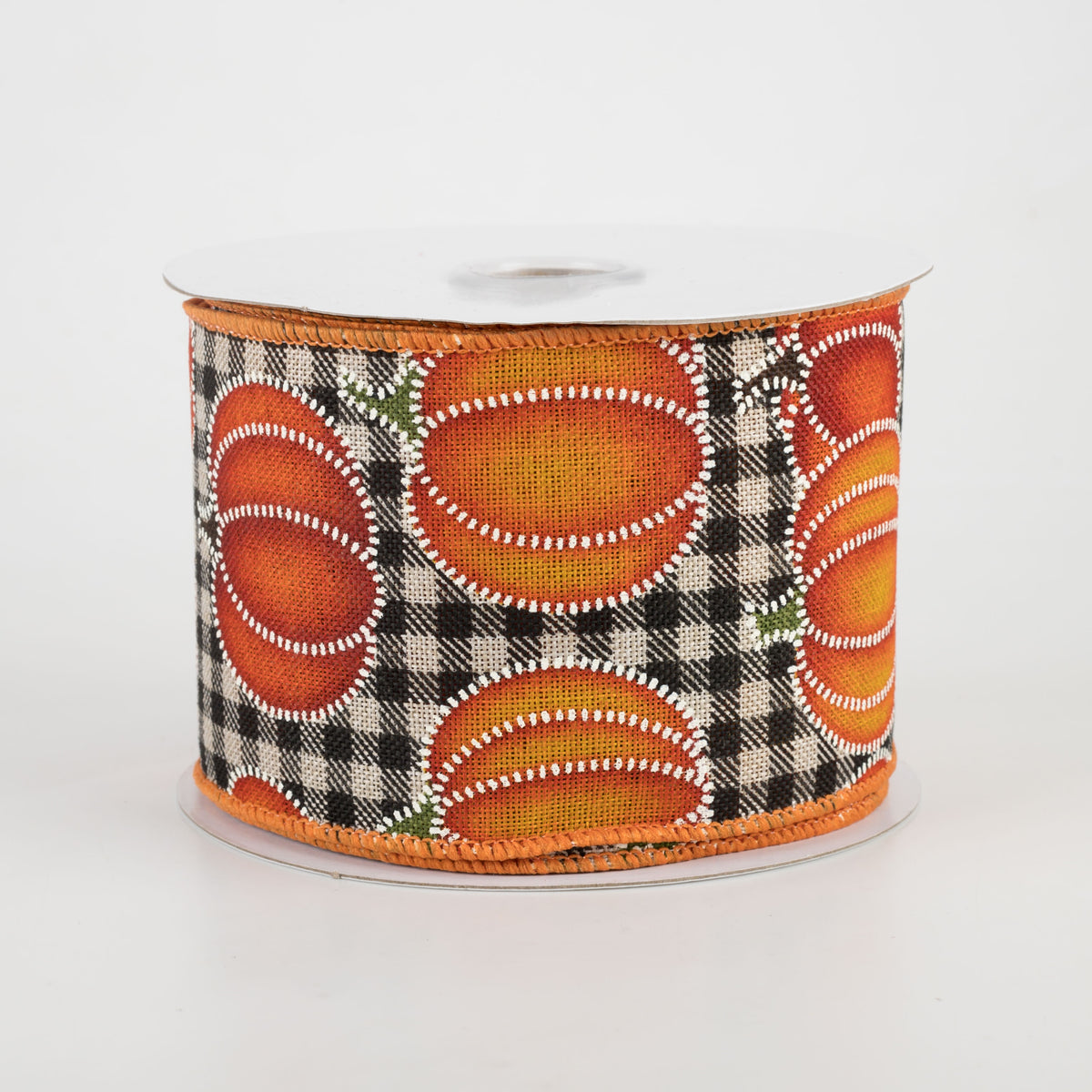 2.5" Dotted Pumpkin Check Ribbon: Black & Natural (10 Yards) Item Number: 68103-40-47