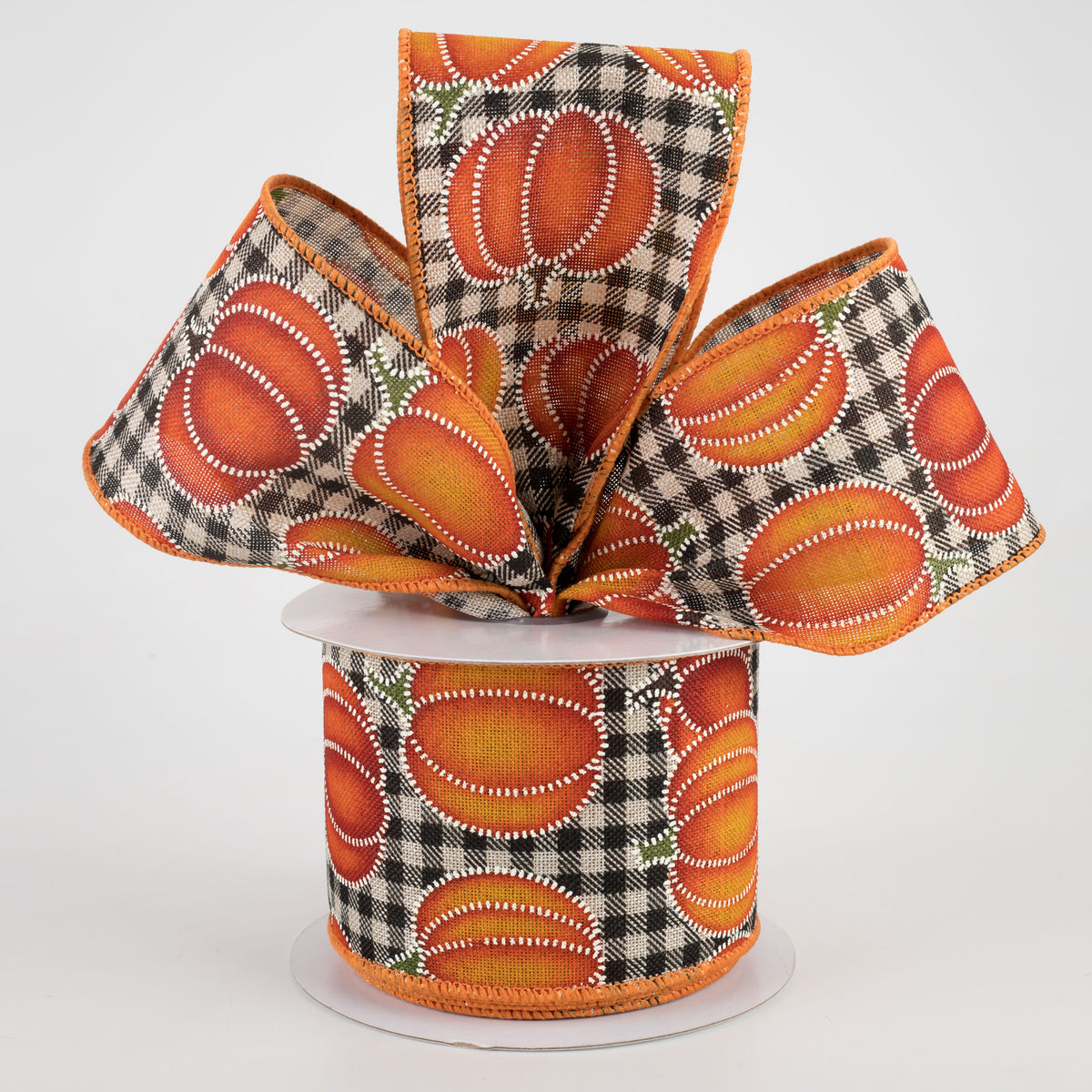 2.5" Dotted Pumpkin Check Ribbon: Black & Natural (10 Yards) Lifestyle Photo