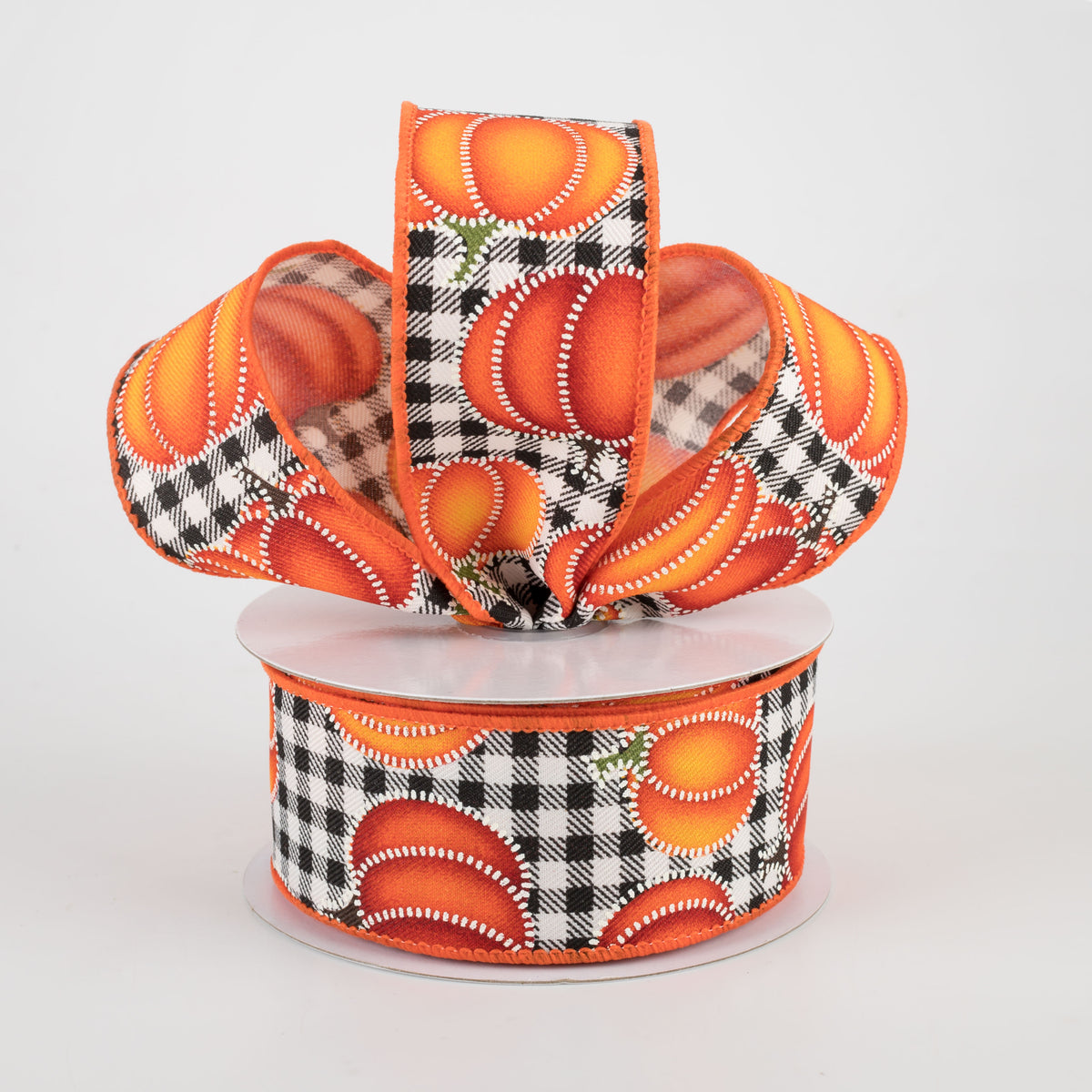 1.5" Dotted Pumpkin Check Ribbon: Black & White (10 Yards) Lifestyle Photo
