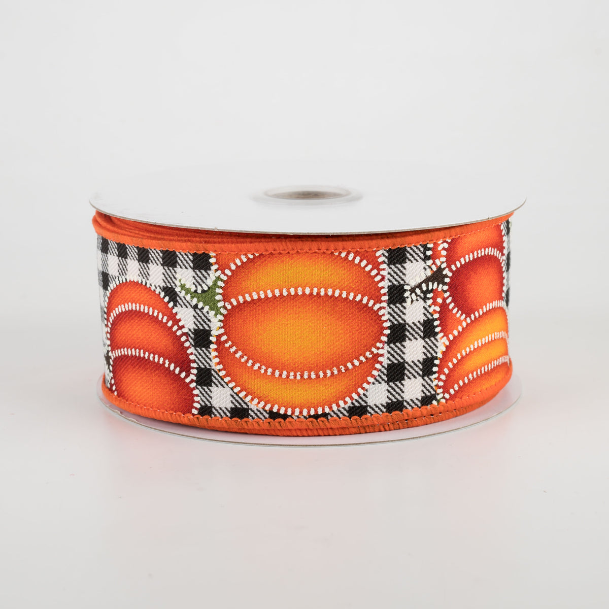 1.5" Dotted Pumpkin Check Ribbon: Black & White (10 Yards)