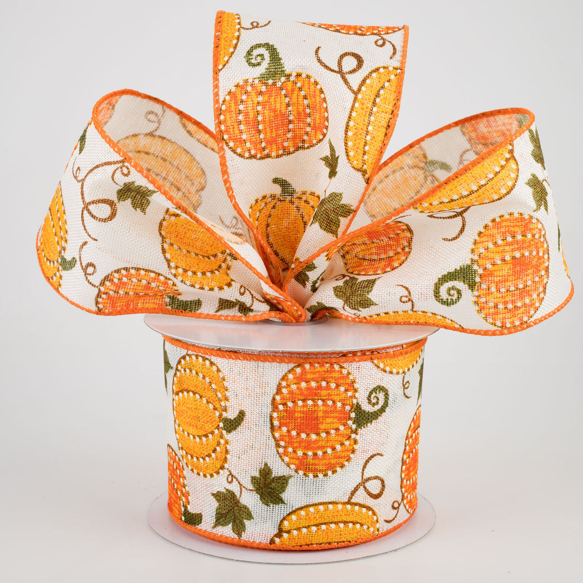 2.5" Dotted Pumpkin Faux Burlap Ribbon: Ivory (10 Yards) Lifestyle Photo