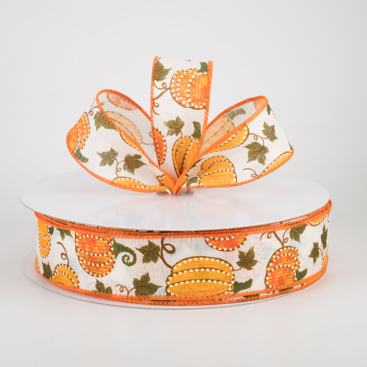 1.5" Dotted Pumpkin Faux Burlap Ribbon: Ivory (50 Yards) Lifestyle Photo