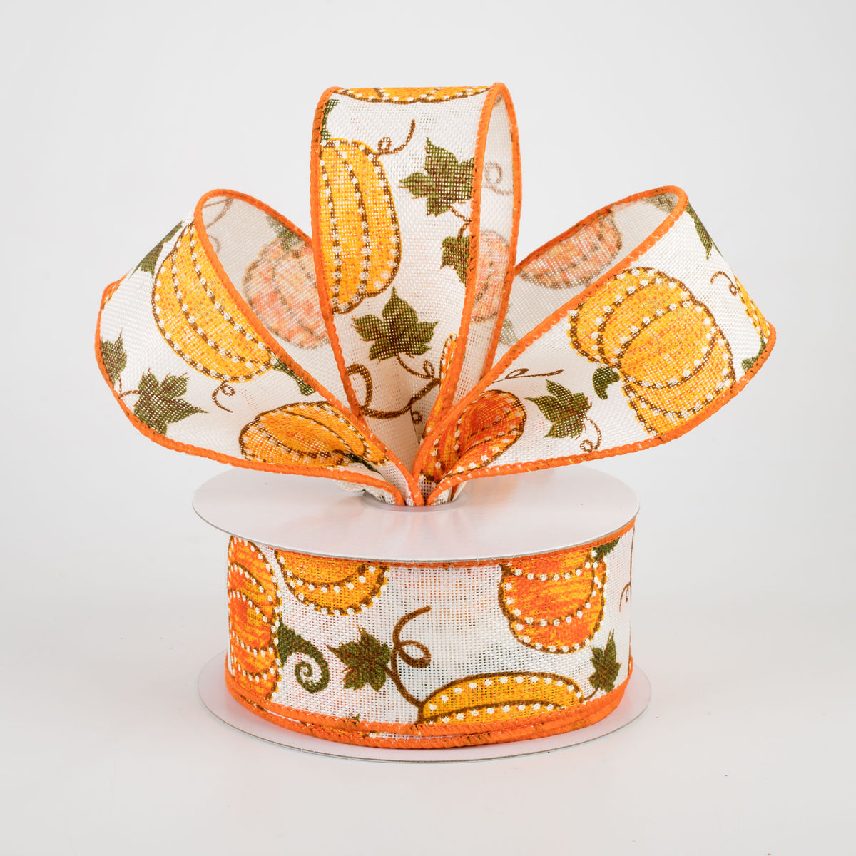 1.5" Dotted Pumpkin Faux Burlap Ribbon: Ivory (10 Yards) Lifestyle Photo